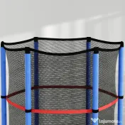 HOMCOM Saltea Elastică pentru Copii 3-6 Ani cu Plasă de Protecție, 6 Stâlpi și 3 Intrări, Ø140x190 cm, Albastru | Aosom Romania 
