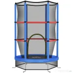 HOMCOM Trambulină pentru Copii 3-6 Ani cu Plasă de Protecție, 6 Coloane și 3 Intrări, Ø140x190 cm, Albastru și Negru