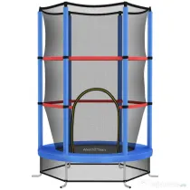HOMCOM Trambulină pentru Copii 3-6 Ani cu Plasă de Protecție, 6 Coloane și 3 Intrări, Ø140x190 cm, Albastru și Negru