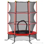 HOMCOM Trambulin Elastic pentru Copii Ø1.6x1.9 m cu Plasă de Siguranță și Stâlpi Căptușiți, Vârsta 3-10 Ani, Roșu