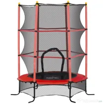 HOMCOM Trambulin Elastic pentru Copii Ø1.6x1.9 m cu Plasă de Siguranță și Stâlpi Căptușiți, Vârsta 3-10 Ani, Roșu
