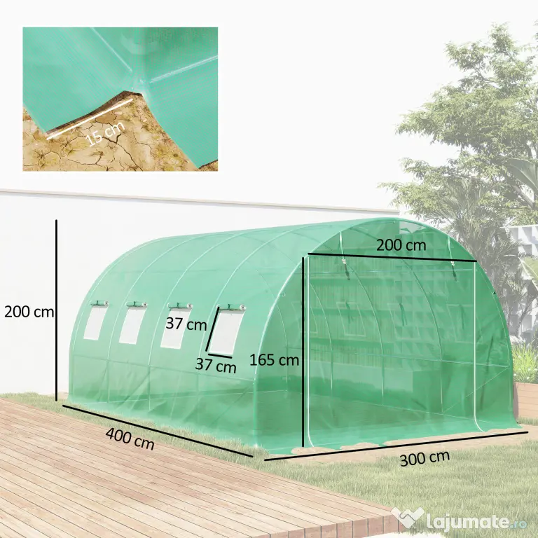 Outsunny Prelata Sera 6×3×2 m – Cu 12 Ferestre, Usa Rulanta si Margini | Aosom Romania