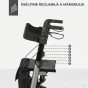HOMCOM Cadru de Mers Pliabil cu 4 Roți, Scaun, Spătar și Înălțime Reglabilă, din Aluminiu, 63x67x80-93 cm, Negru | Aosom Romania 