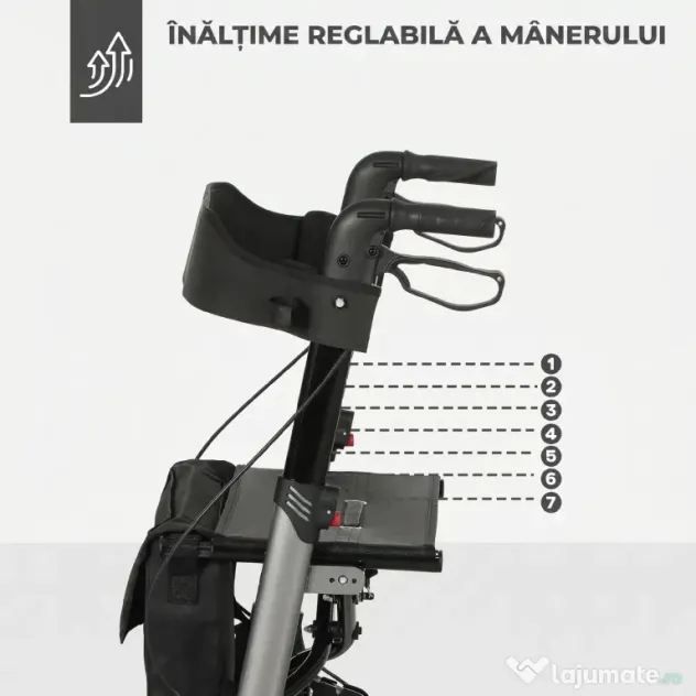 HOMCOM Cadru de Mers Pliabil cu 4 Roți, Scaun, Spătar și Înălțime Reglabilă, din Aluminiu, 63x67x80-93 cm, Negru | Aosom Romania
