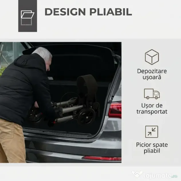 HOMCOM Cadru de mers pliabil din aluminiu, reglabil pe înălțime, cu geantă, 64x67x80-92 cm, negru și argintiu