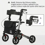 HOMCOM Cadru de mers pliabil din aluminiu, reglabil pe înălțime, cu geantă, 64x67x80-92 cm, negru și argintiu