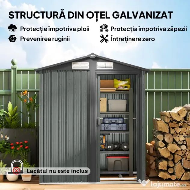 Outsunny Căsuță de Grădină cu Acoperiș Înclinat, 152x132x188 cm, Verde | Aosom Romania
