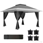 Outsunny Pavilion Pliabil cu Pereți din Plasă, Înălțime Reglabilă și Protecție UV, 356x356x280 cm, Gri | Aosom Romania