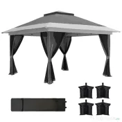 Outsunny Pavilion Pliabil cu Pereți din Plasă, Înălțime Reglabilă și Protecție UV, 356x356x280 cm, Gri | Aosom Romania 