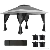 Outsunny Pavilion Pliabil cu Pereți din Plasă, Înălțime Reglabilă și Protecție UV, 356x356x280 cm, Gri | Aosom Romania