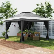 Outsunny Pavilion Pliabil cu Pereți din Plasă, Înălțime Reglabilă și Protecție UV, 356x356x280 cm, Gri | Aosom Romania 