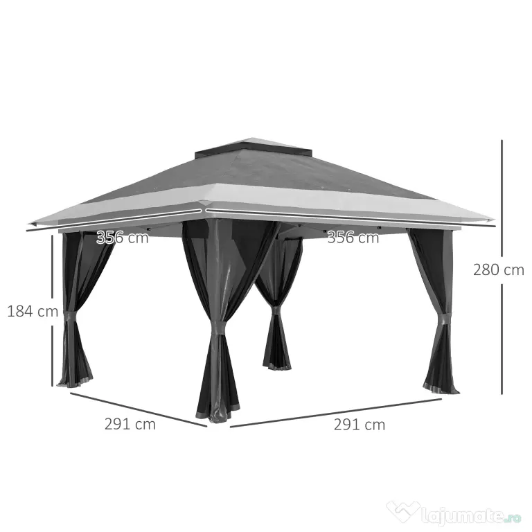 Outsunny Pavilion Pliabil cu Pereți din Plasă, Înălțime Reglabilă și Protecție UV, 356x356x280 cm, Gri | Aosom Romania