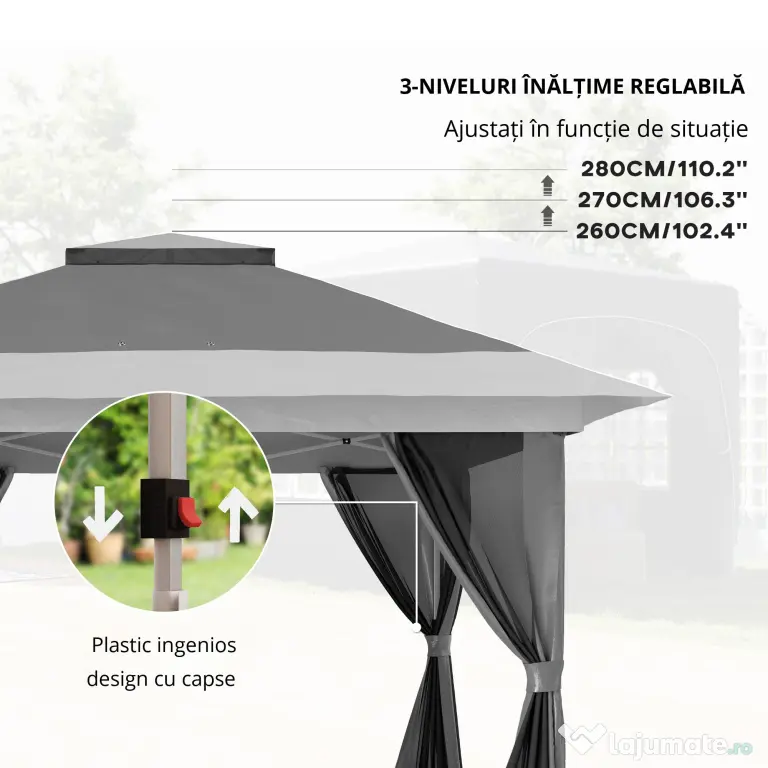 Outsunny Pavilion Pliabil cu Pereți din Plasă, Înălțime Reglabilă și Protecție UV, 356x356x280 cm, Gri | Aosom Romania