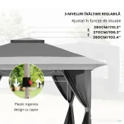 Outsunny Pavilion Pliabil cu Pereți din Plasă, Înălțime Reglabilă și Protecție UV, 356x356x280 cm, Gri | Aosom Romania 