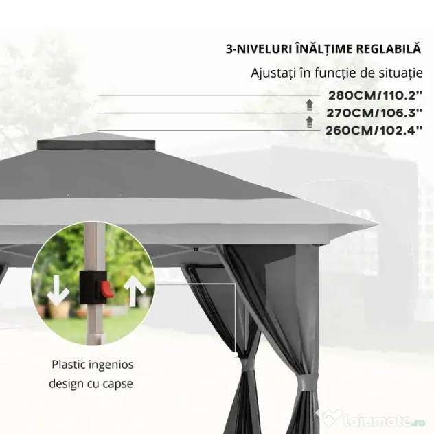 Outsunny Pavilion Pliabil cu Pereți din Plasă, Înălțime Reglabilă și Protecție UV, 356x356x280 cm, Gri | Aosom Romania