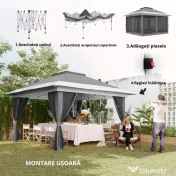 Outsunny Pavilion Pliabil cu Pereți din Plasă, Înălțime Reglabilă și Protecție UV, 356x356x280 cm, Gri | Aosom Romania 