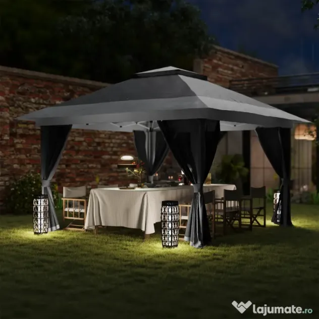 Outsunny Pavilion Pliabil cu Pereți din Plasă, Înălțime Reglabilă și Protecție UV, 356x356x280 cm, Gri | Aosom Romania