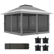 Outsunny Pavilion Pliabil cu Pereți din Plasă, Înălțime Reglabilă și Protecție UV, 356x356x280 cm, Gri | Aosom Romania 