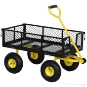Outsunny Cărucior de Grădină din Oțel cu Capacitate de 200 kg și Pereți Laterali Detașabili, 104x54x51 cm, Negru și Galben 
