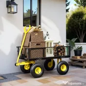 Outsunny Cărucior de Grădină din Oțel cu Capacitate de 200 kg și Pereți Laterali Detașabili, 104x54x51 cm, Negru și Galben 
