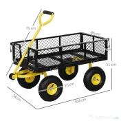 Outsunny Cărucior de Grădină din Oțel cu Capacitate de 200 kg și Pereți Laterali Detașabili, 104x54x51 cm, Negru și Galben 