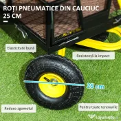 Outsunny Cărucior de Grădină din Oțel cu Capacitate de 200 kg și Pereți Laterali Detașabili, 104x54x51 cm, Negru și Galben 