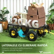 Outsunny Cărucior de Grădină din Oțel cu Capacitate de 200 kg și Pereți Laterali Detașabili, 104x54x51 cm, Negru și Galben 