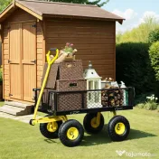 Outsunny Cărucior de Grădină din Oțel cu Capacitate de 200 kg și Pereți Laterali Detașabili, 104x54x51 cm, Negru și Galben 