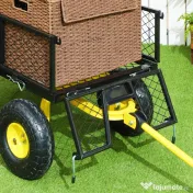 Outsunny Cărucior de Grădină din Oțel cu Capacitate de 200 kg și Pereți Laterali Detașabili, 104x54x51 cm, Negru și Galben 