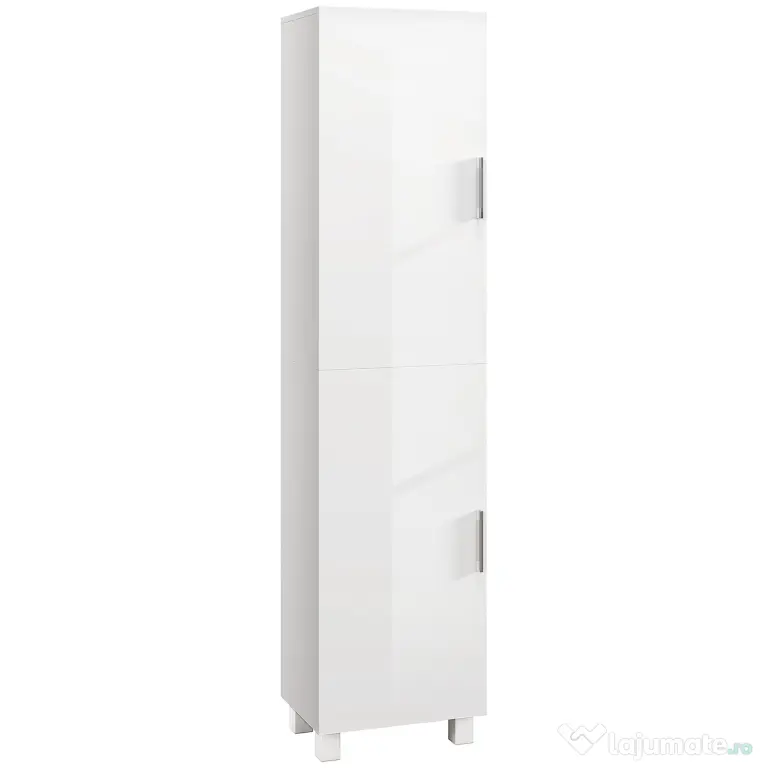 HOMCOM Dulap Baie Modern, Dulap Înalt de Baie cu Două Uși și Rafturi Reglabile din Lemn, 40x30x167,5 cm, Alb Lucios | Aosom Romania