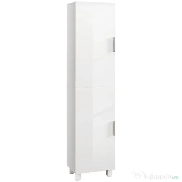 HOMCOM Dulap Baie Modern, Dulap Înalt de Baie cu Două Uși și Rafturi Reglabile din Lemn, 40x30x167,5 cm, Alb Lucios | Aosom Romania