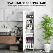 HOMCOM Dulap Baie Modern, Dulap Înalt de Baie cu Două Uși și Rafturi Reglabile din Lemn, 40x30x167,5 cm, Alb Lucios | Aosom Romania