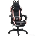 HOMCOM Scaun de Gaming Reclinabil cu Suport pentru Picioare și Perne, din Piele Ecologică și Spumă, 65x62x116-124 cm, Roz și Negru