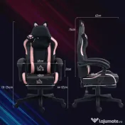 HOMCOM Scaun Gaming Ergonomic cu Urechi de Pisica, Roz | Aosom Romania