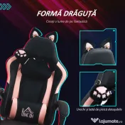 HOMCOM Scaun Gaming Ergonomic cu Urechi de Pisica, Roz | Aosom Romania
