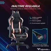 HOMCOM Scaun Gaming Ergonomic cu Urechi de Pisica, Roz | Aosom Romania