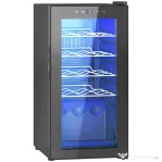 HOMCOM Frigider pentru Vin 15 Sticle, Capacitate 44L, cu Control Temperatură și Rafturi Reglabile, Negru