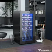 HOMCOM Frigider pentru Vin 15 Sticle, Capacitate 44L, cu Control Temperatură și Rafturi Reglabile, Negru 