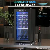 HOMCOM Frigider pentru Vin 15 Sticle, Capacitate 44L, cu Control Temperatură și Rafturi Reglabile, Negru 