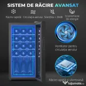 HOMCOM Frigider pentru Vin 15 Sticle, Capacitate 44L, cu Control Temperatură și Rafturi Reglabile, Negru 