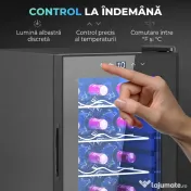 HOMCOM Frigider pentru Vin 15 Sticle, Capacitate 44L, cu Control Temperatură și Rafturi Reglabile, Negru 