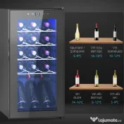 HOMCOM Frigider pentru Vin 15 Sticle, Capacitate 44L, cu Control Temperatură și Rafturi Reglabile, Negru 
