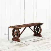 Outsunny Bancă de Grădină cu Picioare în Formă de Roată de Car cu 2 Locuri și Șezut din Șipci, 120x29x39 cm, Maro | Aosom Romania 