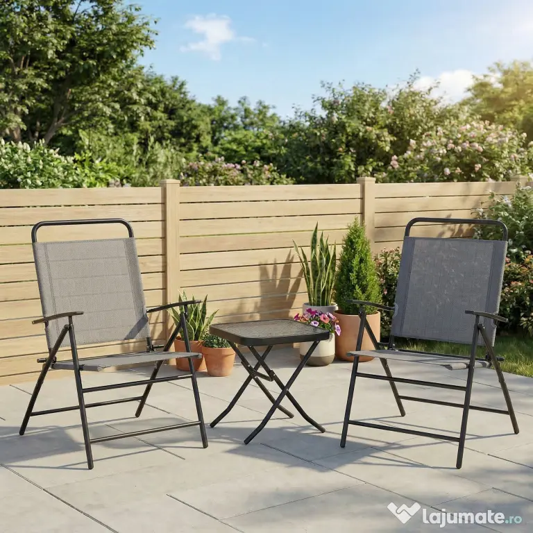 Outsunny Set Mobilier de Grădină din 3 Piese cu Scaune cu Spătar Reglabil și Masă, 64x70x87 cm, Gri | Aosom Romania