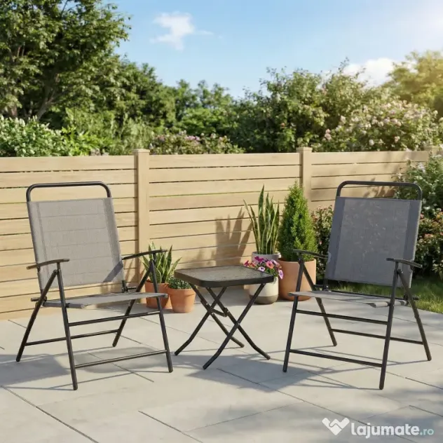 Outsunny Set Mobilier de Grădină din 3 Piese cu Scaune cu Spătar Reglabil și Masă, 64x70x87 cm, Gri | Aosom Romania