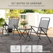 Outsunny Set Mobilier de Grădină din 3 Piese cu Scaune cu Spătar Reglabil și Masă, 64x70x87 cm, Gri | Aosom Romania 