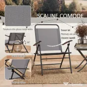 Outsunny Set Mobilier de Grădină din 3 Piese cu Scaune cu Spătar Reglabil și Masă, 64x70x87 cm, Gri | Aosom Romania 