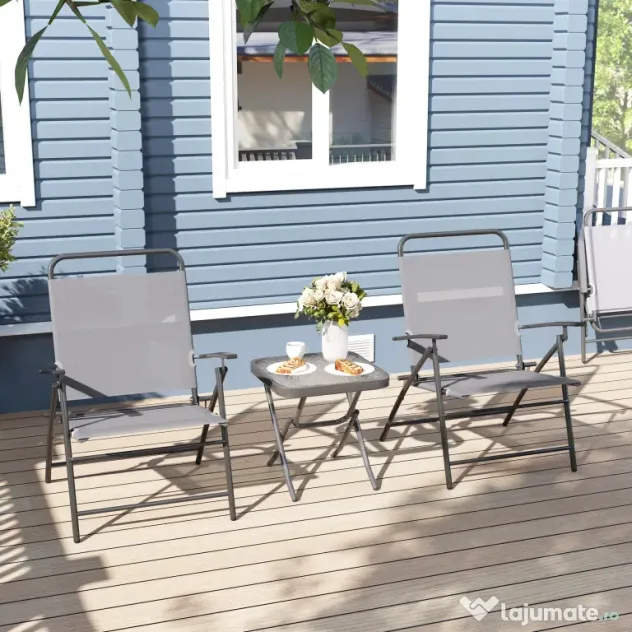 Outsunny Set Mobilier de Grădină din 3 Piese cu Scaune cu Spătar Reglabil și Masă, 64x70x87 cm, Gri | Aosom Romania