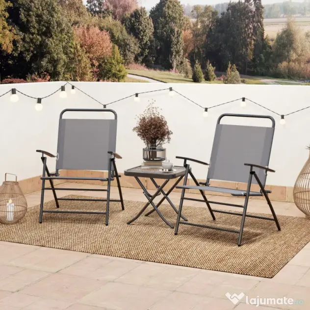 Outsunny Set Mobilier de Grădină din 3 Piese cu Scaune cu Spătar Reglabil și Masă, 64x70x87 cm, Gri | Aosom Romania
