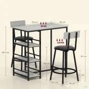 HOMCOM Set Masă de Bar cu 3 Rafturi și 2 Scaune cu Spătar, 90x50x90.5 cm, Gri Deschis | Aosom Romania 